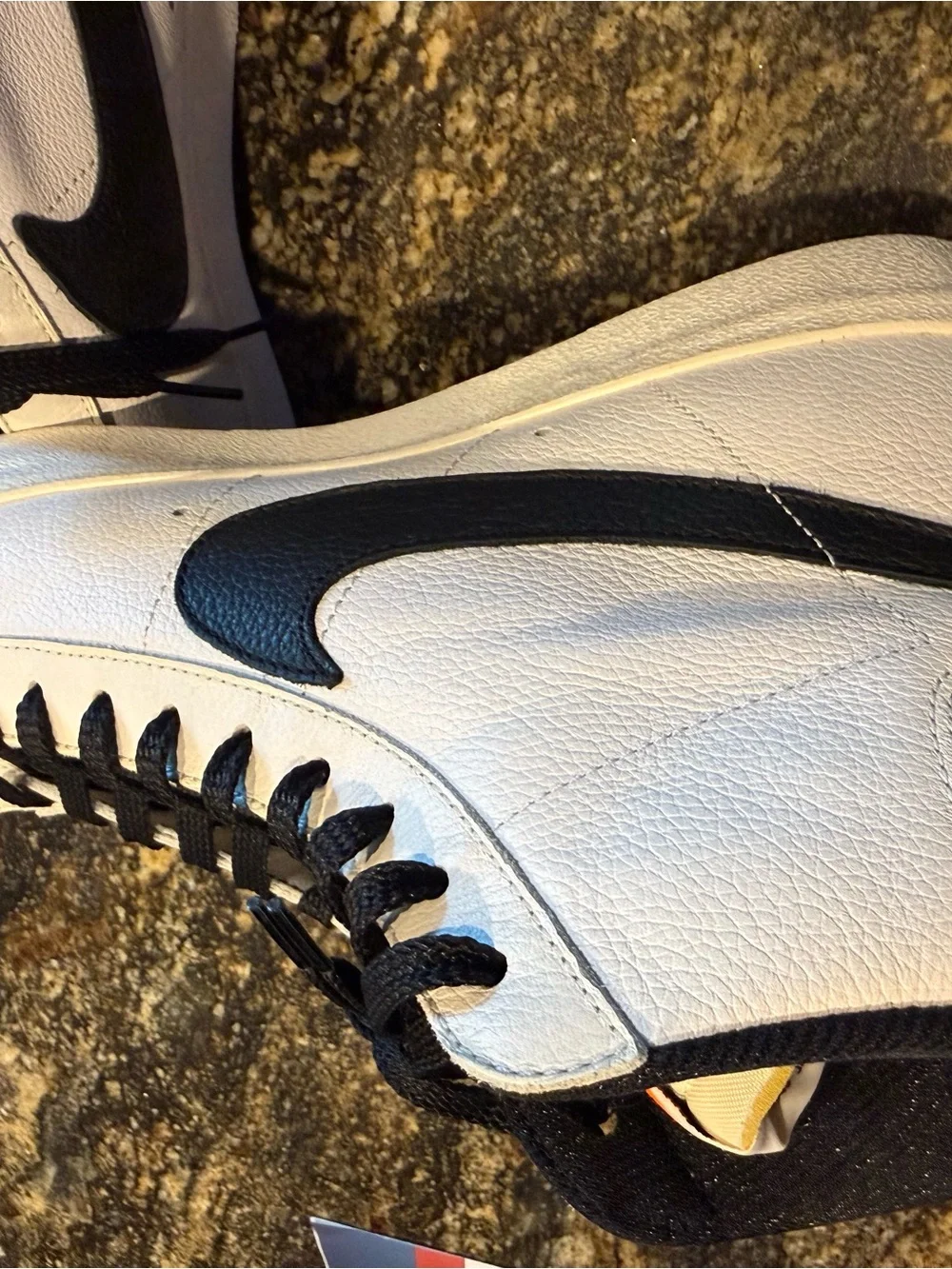 Nike Men's White High-Top Sneakers with Black Swoosh and Green Heel Tab (Custom)